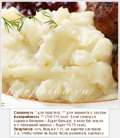 Ингредиенты по рецепту: «Картофельное пюре с молоком и сливочным маслом»